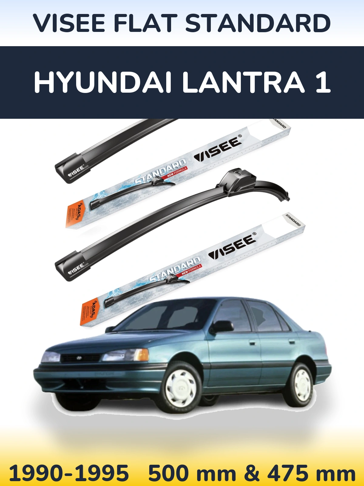 Front wiper blade set VISEE FLAT STANDARD 500 & 475 mm for Hyundai Lantra 1 1990-1995
