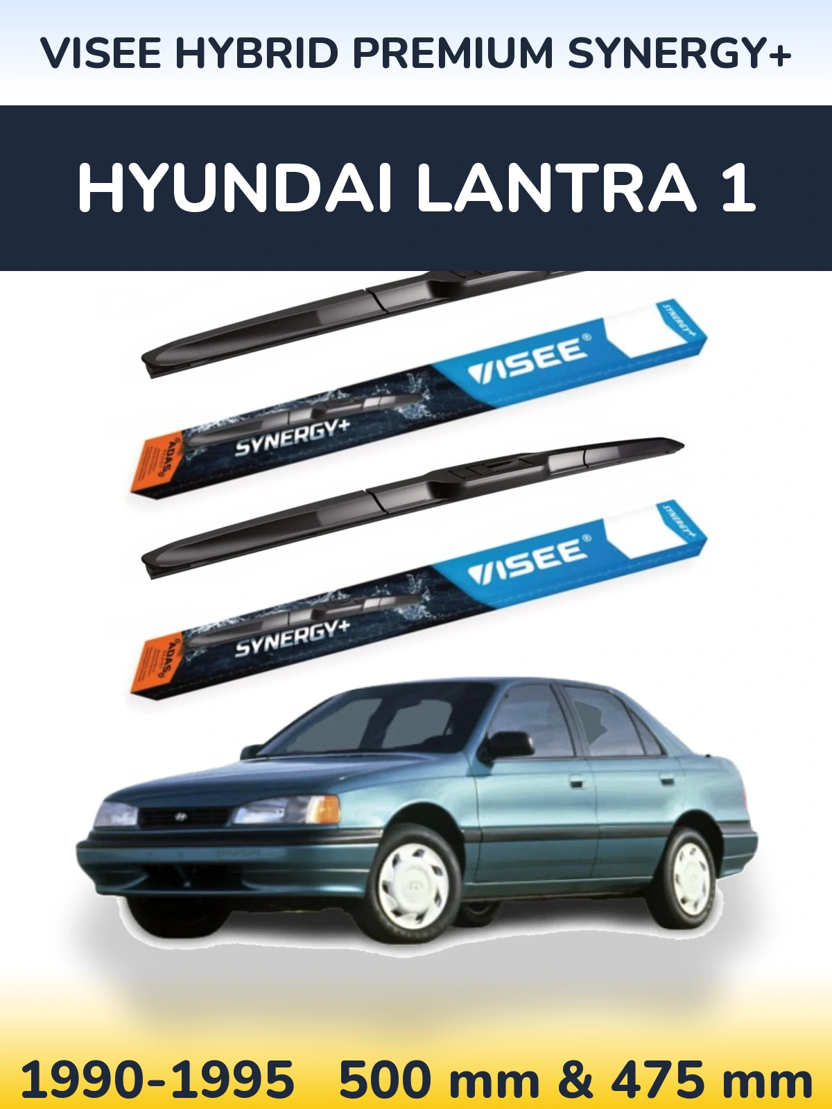 Front wiper blade set VISEE HYBRID PREMIUM SYNERGY+ 500 & 475 mm for Hyundai Lantra 1 1990-1995