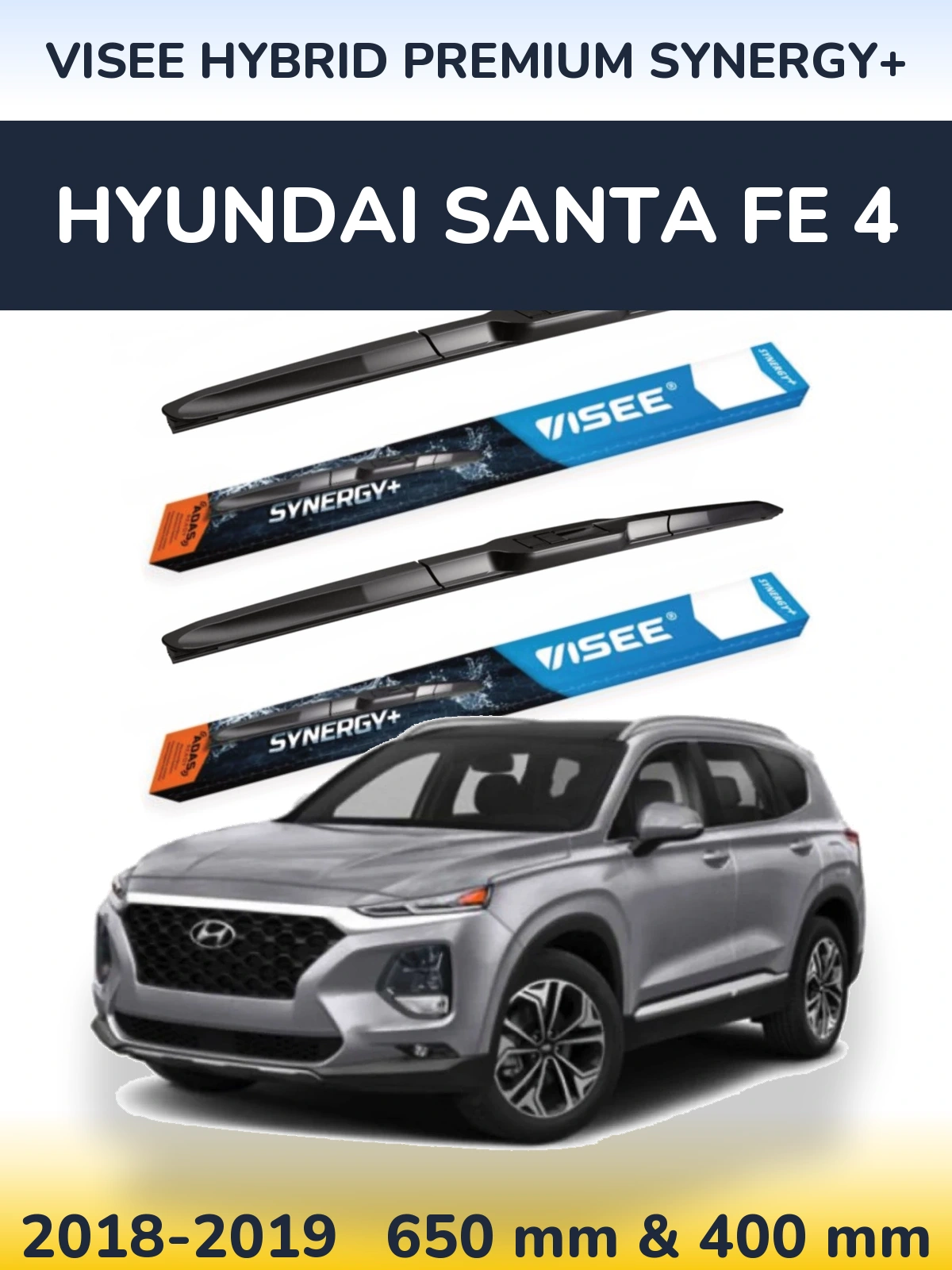 Комплект передних дворников VISEE HYBRID PREMIUM SYNERGY+ 650 & 400 мм для Hyundai Santa Fe 4 2018-2019