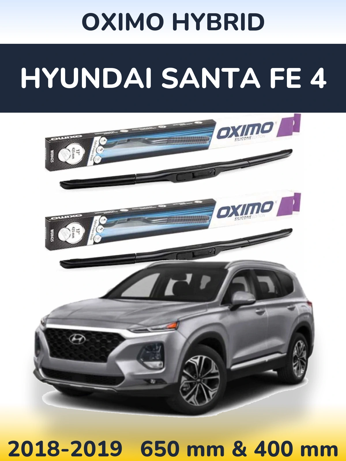 Комплект передних дворников Oximo Hybrid 650 & 400 мм для Hyundai Santa Fe 4 2018-2019