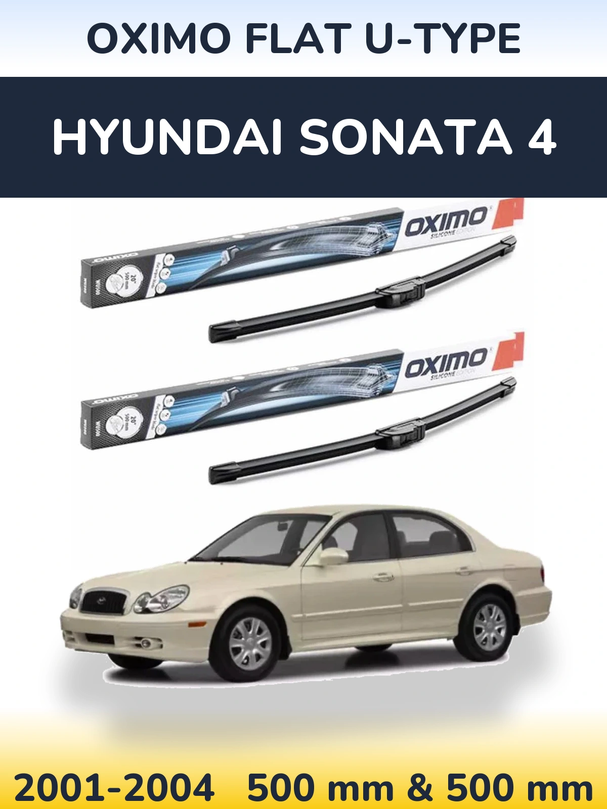 Front wiper blade set Oximo Flat U-type 500 & 500 mm for Hyundai Sonata 4 2001-2004