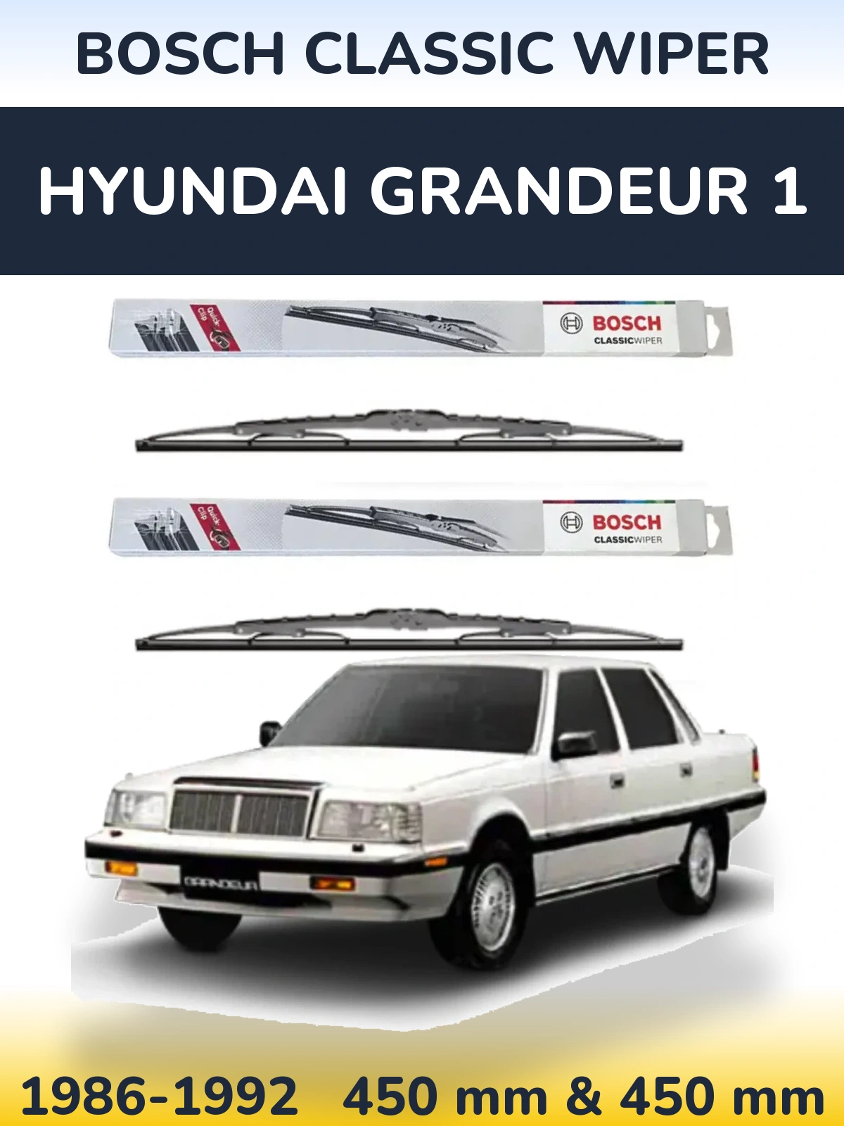 Front wiper blade set BOSCH Classic Wiper 450 & 450 mm for Hyundai Grandeur 1 1986-1992