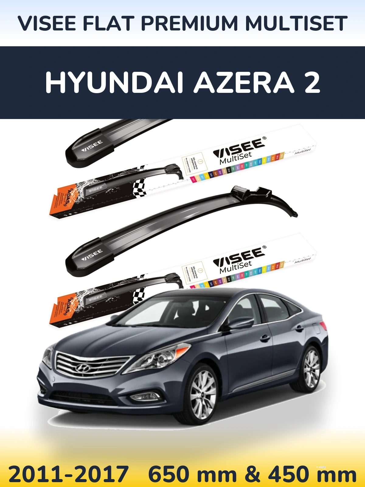 Комплект передніх щіток VISEE FLAT PREMIUM MultiSet 650 & 450 мм для Hyundai Azera 2 2011-2017