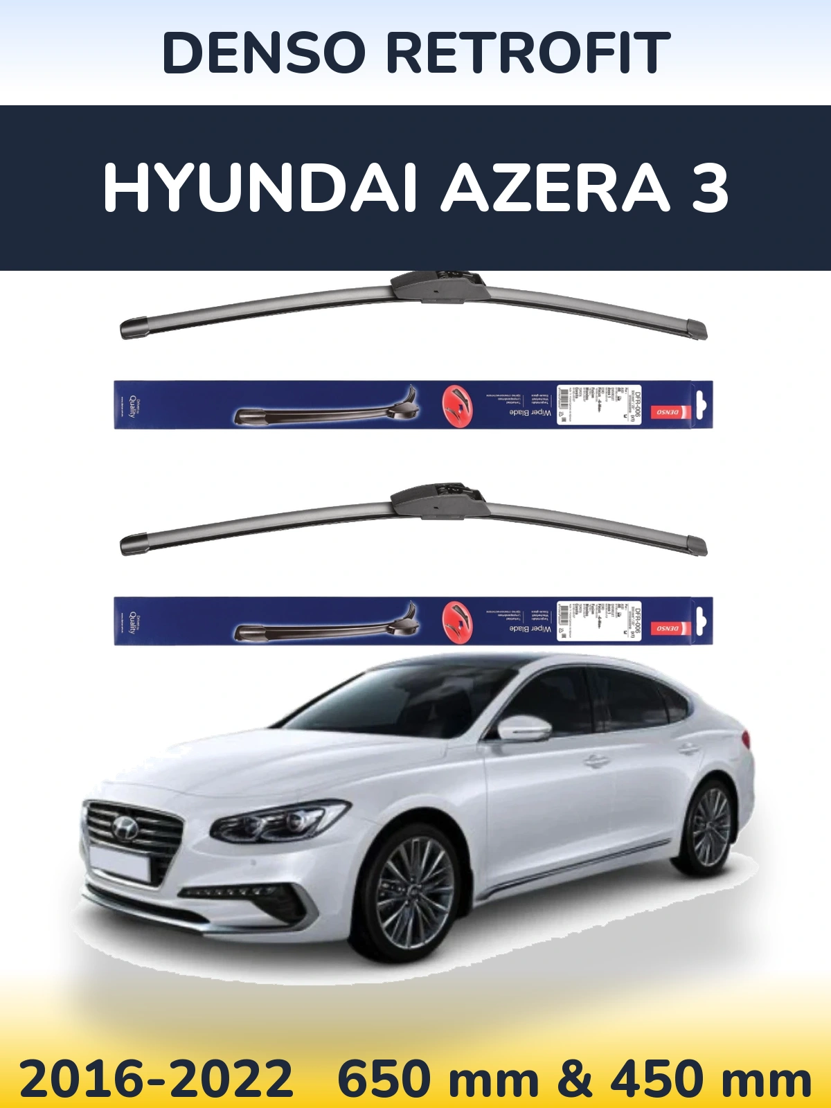 Комплект передних дворников Denso Retrofit 650 & 450 мм для Hyundai Azera 3 2016-2022