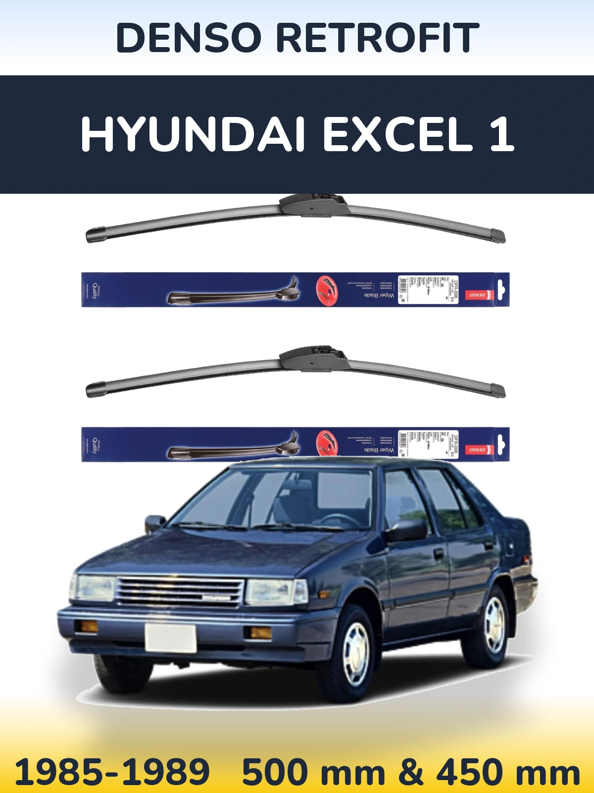 Комплект передних дворников Denso Retrofit 500 & 450 мм для Hyundai Excel 1 1985-1989
