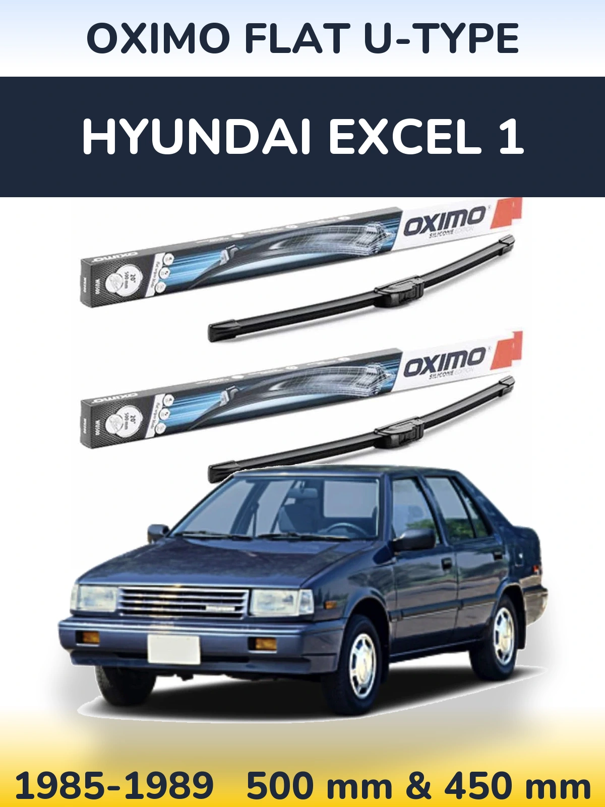 Комплект передніх щіток Oximo Flat U-type 500 & 450 мм для Hyundai Excel 1 1985-1989