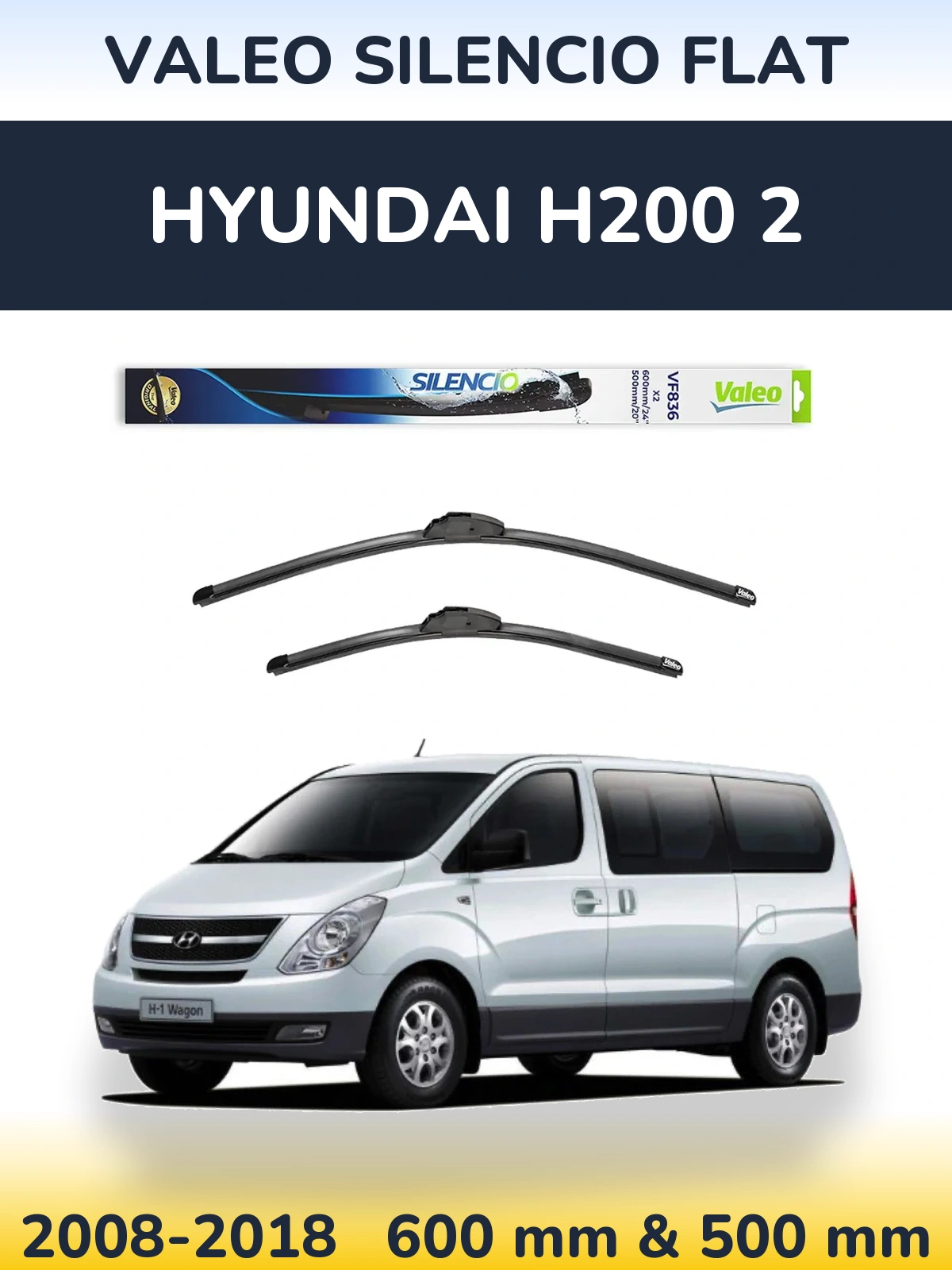 Комплект передніх щіток Valeo Silencio Flat 600 & 500 мм для Hyundai H200 2 2008-2018