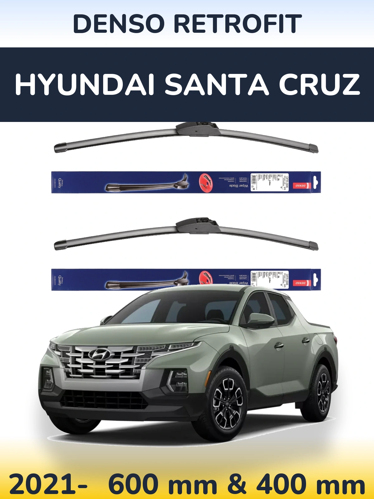 Комплект передних дворников Denso Retrofit 600 & 400 мм для Hyundai Santa Cruz 2021-2026