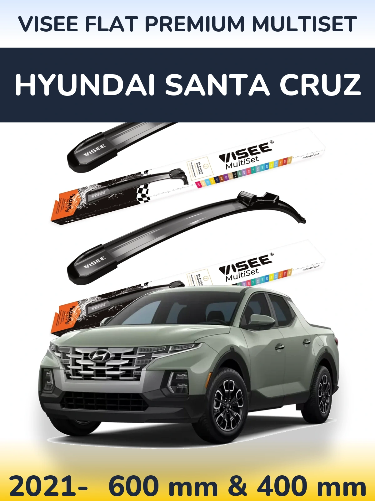 Комплект передніх щіток VISEE FLAT PREMIUM MultiSet 600 & 400 мм для Hyundai Santa Cruz 2021-2026