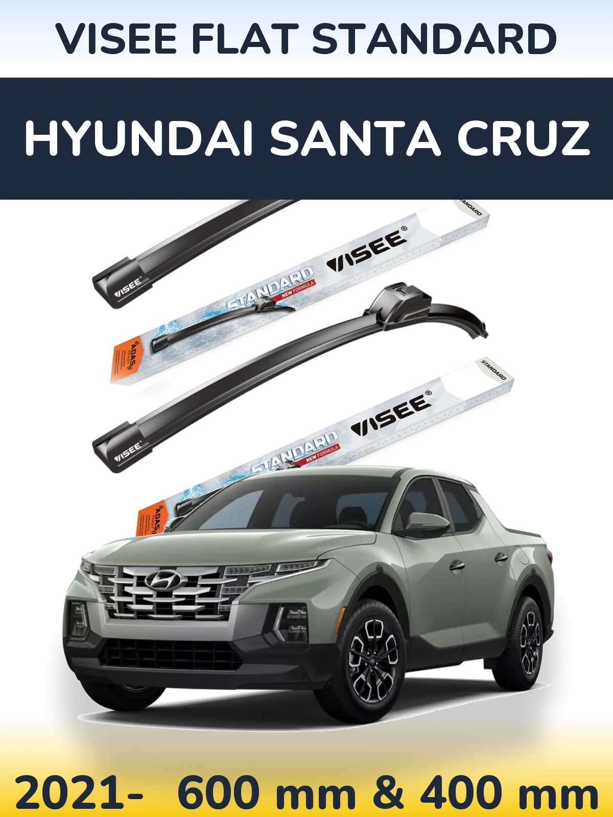 Комплект передніх щіток VISEE FLAT STANDARD 600 & 400 мм для Hyundai Santa Cruz 2021-2026