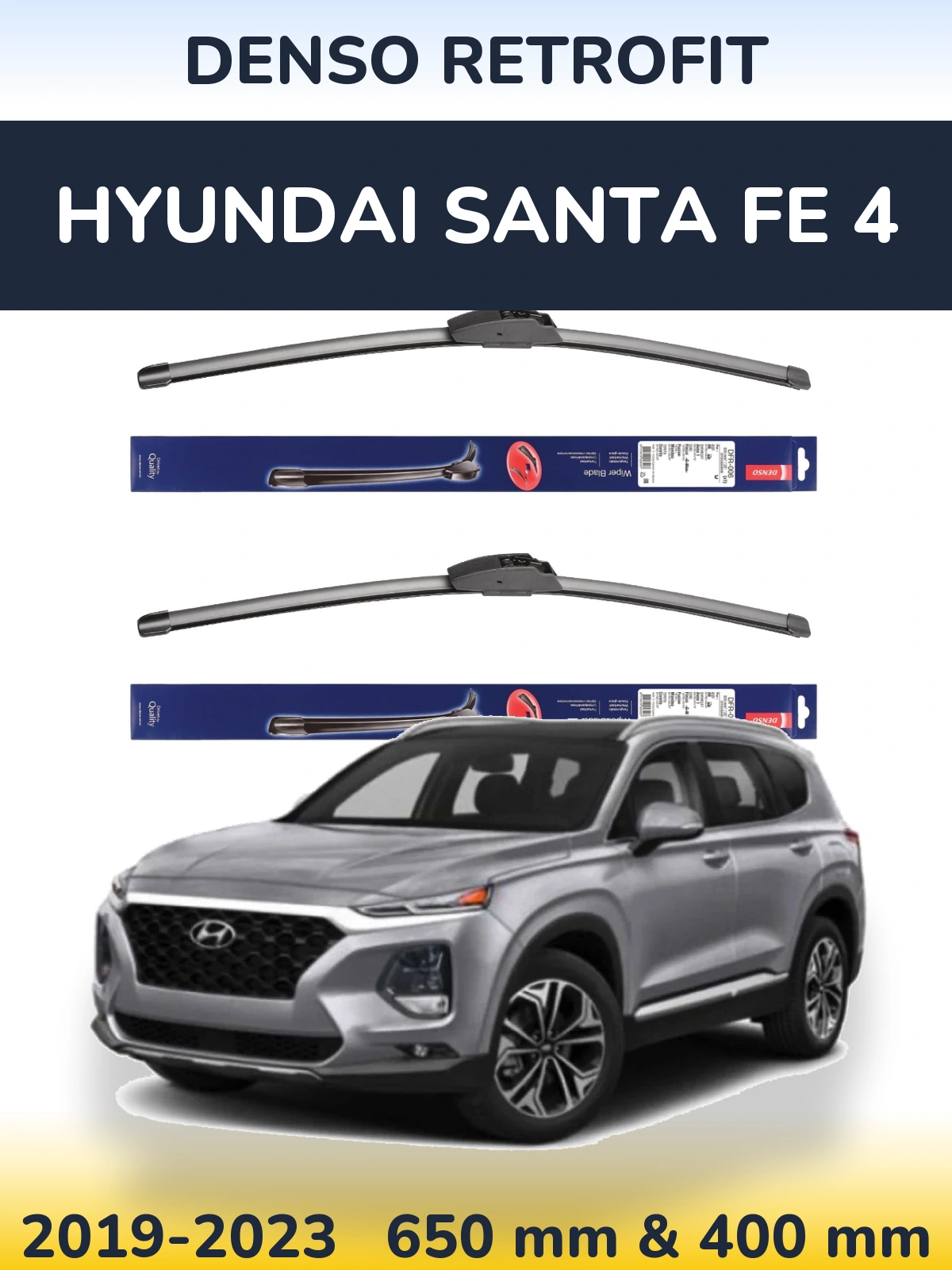Front wiper blade set Denso Retrofit 650 & 400 mm for Hyundai Santa Fe 4 2019-2023