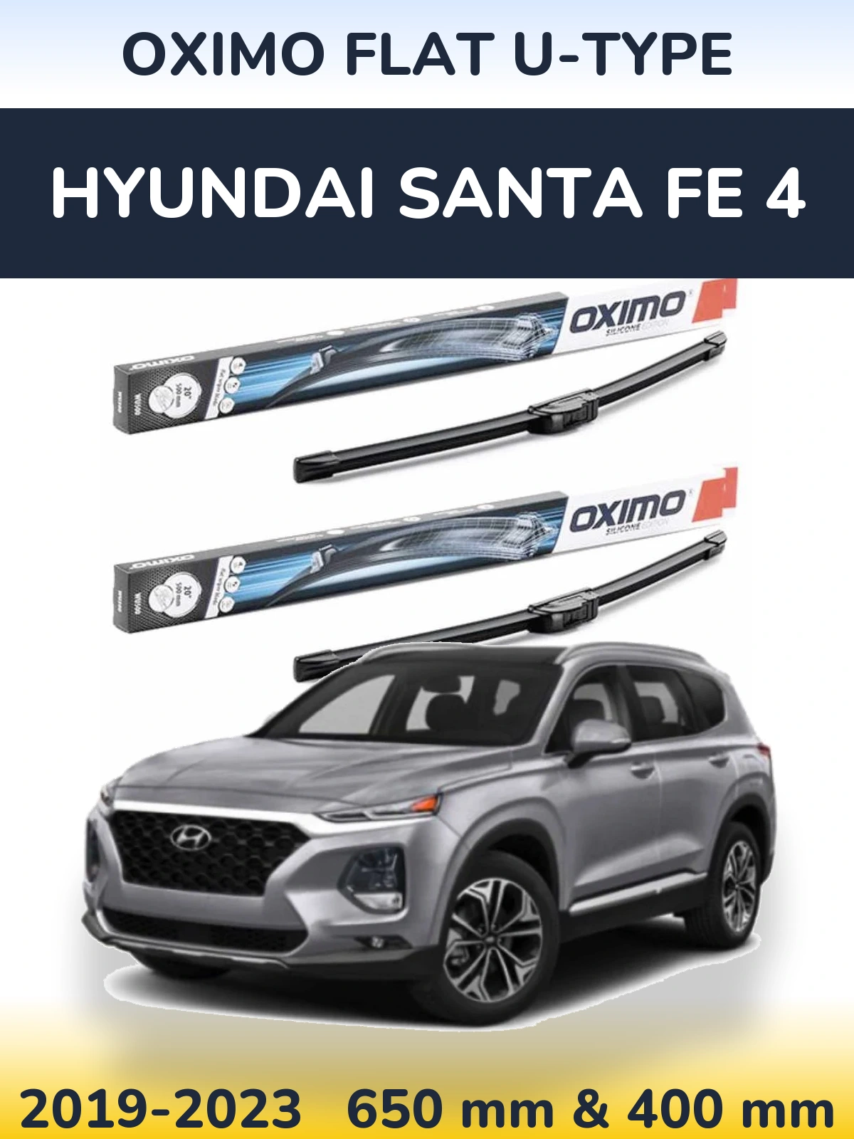 Front wiper blade set Oximo Flat U-type 650 & 400 mm for Hyundai Santa Fe 4 2019-2023