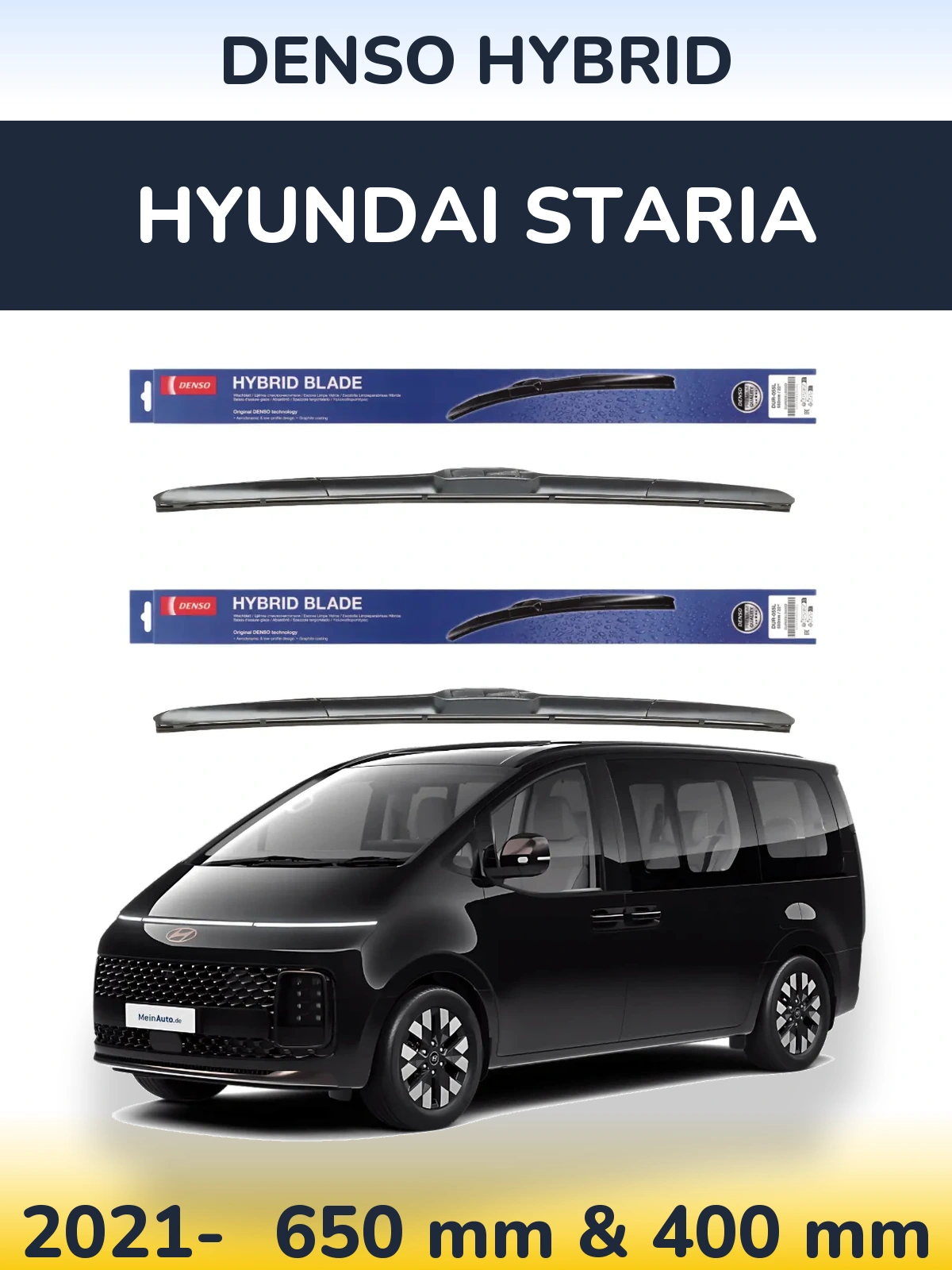 Комплект передних дворников Denso Hybrid 650 & 400 мм для Hyundai Staria 2021-2026