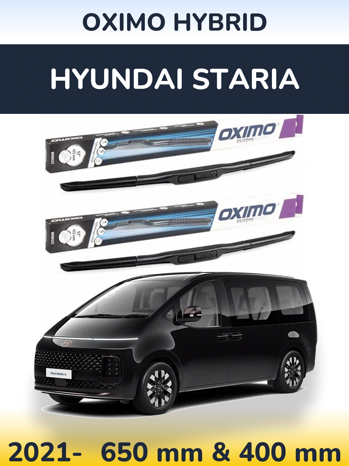 Комплект передних дворников Oximo Hybrid 650 & 400 мм для Hyundai Staria 2021-2026