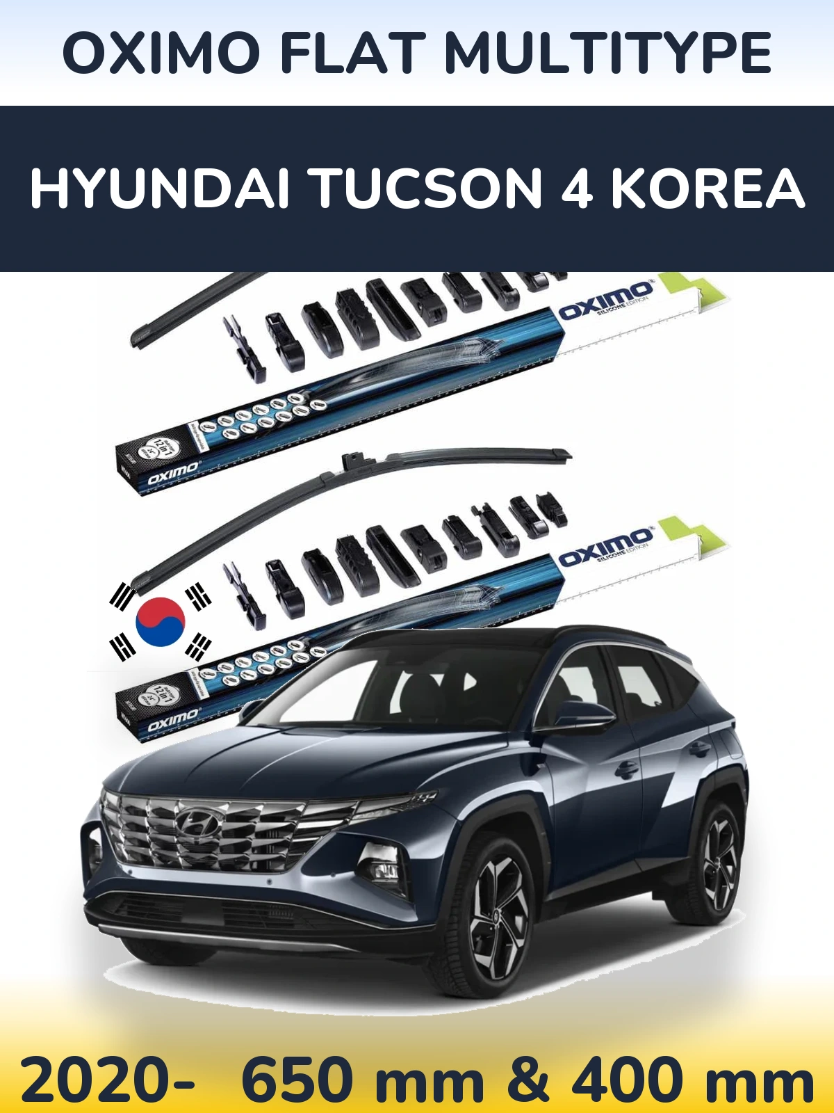 Front wiper blade set Oximo Flat MultiTipse 650 & 400 mm for Hyundai Tucson 4 Korea 2020-2026