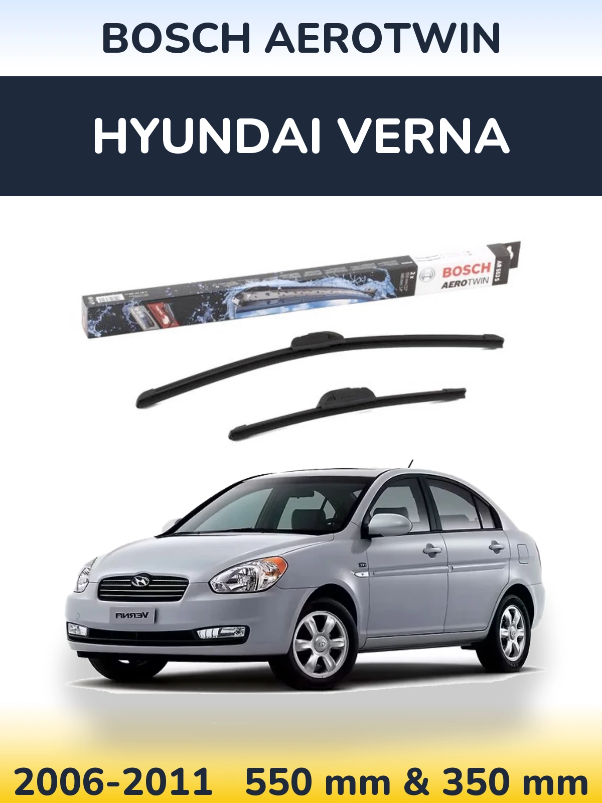 Front wiper blade set BOSCH AeroTwin 550 & 350 mm for Hyundai Verna 2006-2011