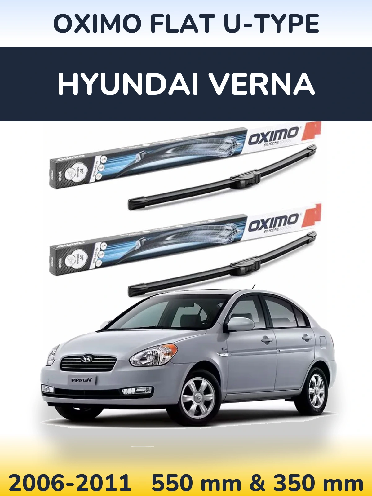 Front wiper blade set Oximo Flat U-type 550 & 350 mm for Hyundai Verna 2006-2011