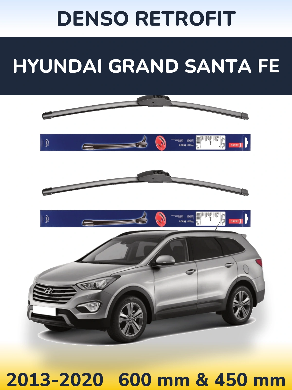 Front wiper blade set Denso Retrofit 600 & 450 mm for Hyundai Grand Santa Fe 2013-2020