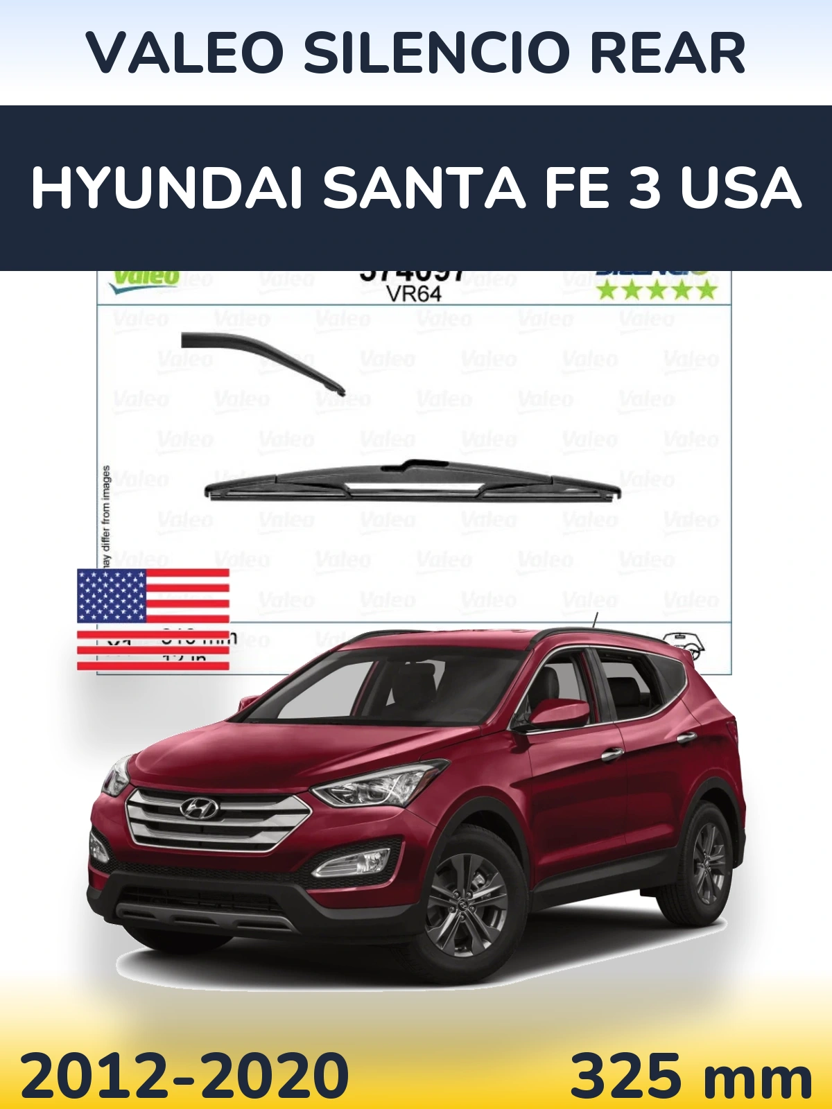 Rear wiper blade Valeo Silencio Rear 310 mm for Hyundai Santa Fe 3 USA 2012-2020