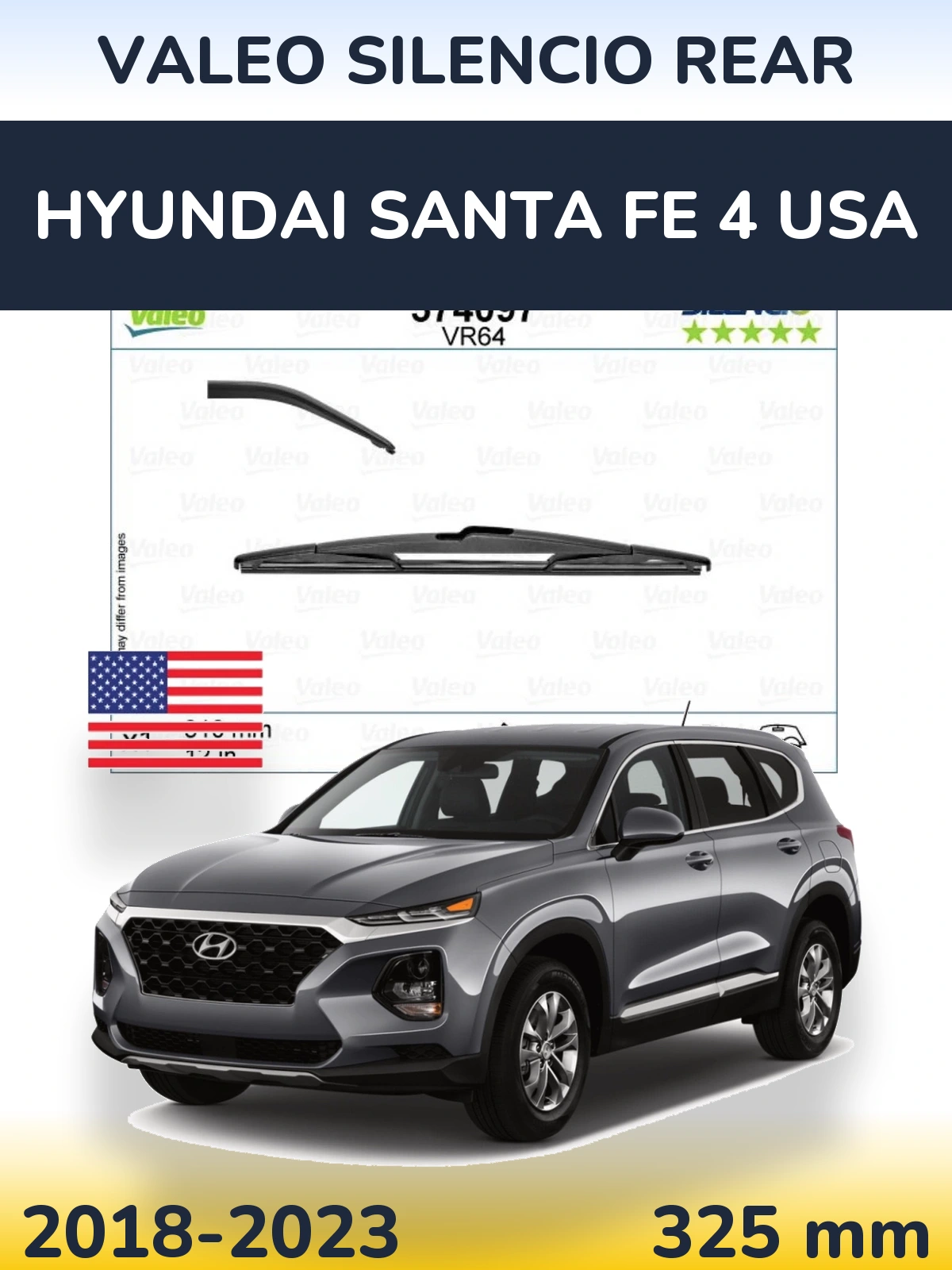 Rear wiper blade Valeo Silencio Rear 310 mm for Hyundai Santa Fe 4 USA 2018-2023