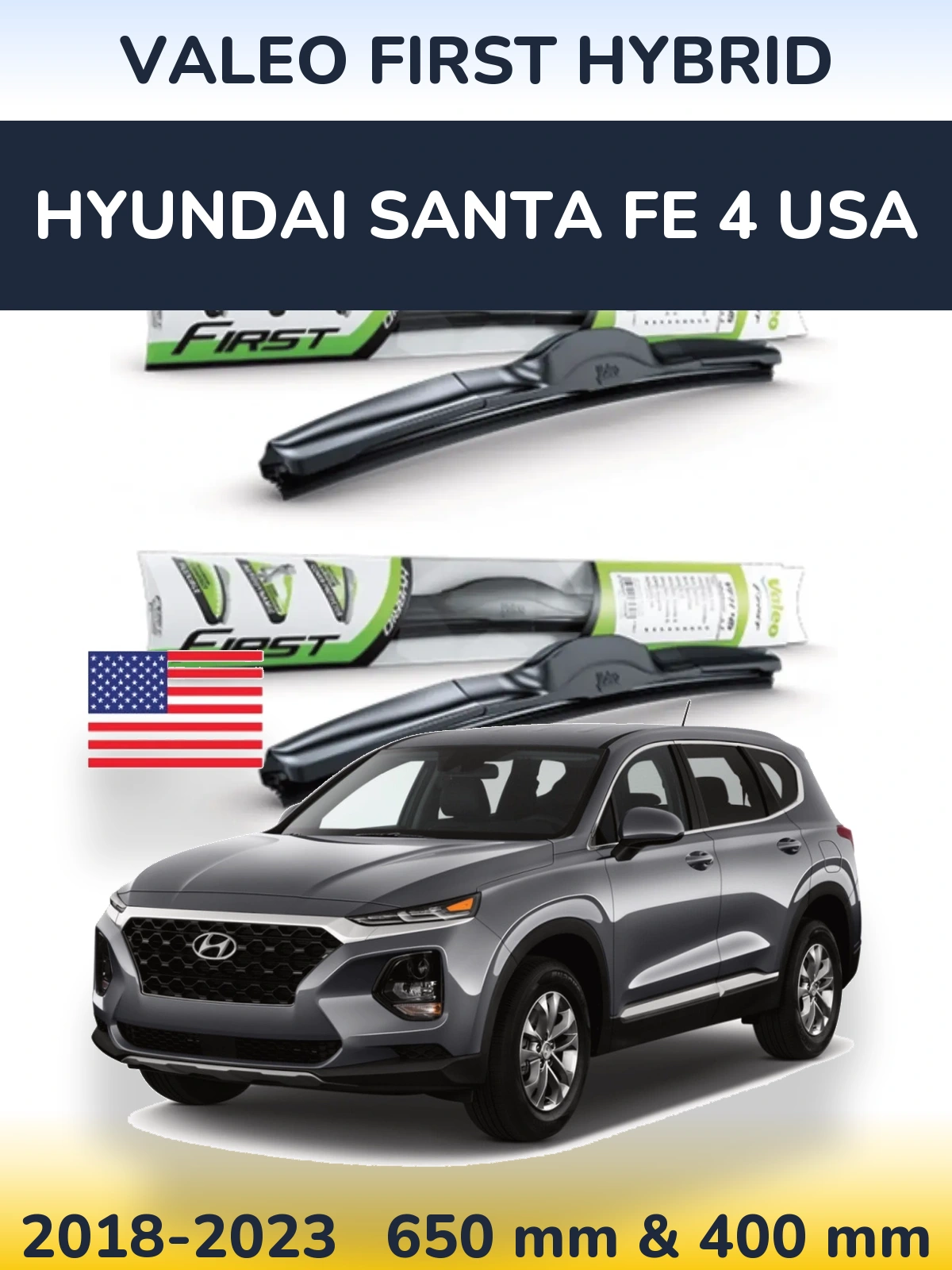Комплект передних дворников Valeo First Hybrid 650 & 400 мм для Hyundai Santa Fe 4 USA 2018-2023