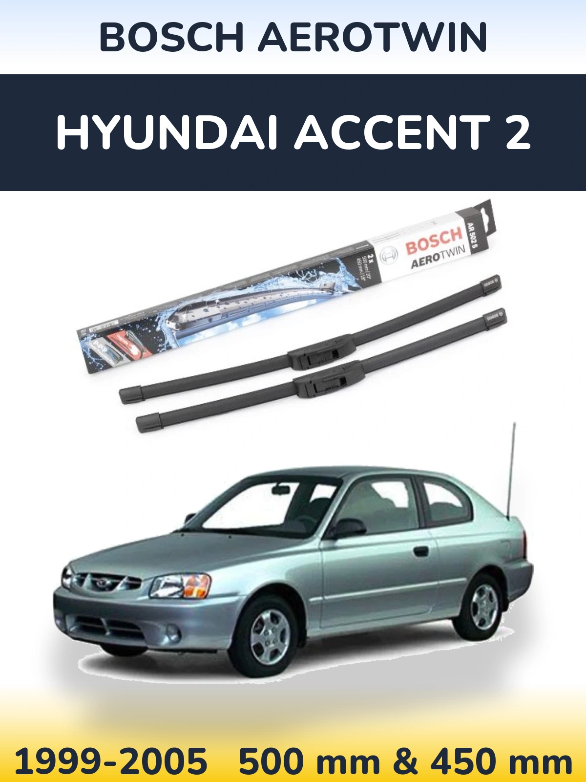 Комплект передних дворников BOSCH AeroTwin 500 & 450 мм для Hyundai Accent 2 1999-2005