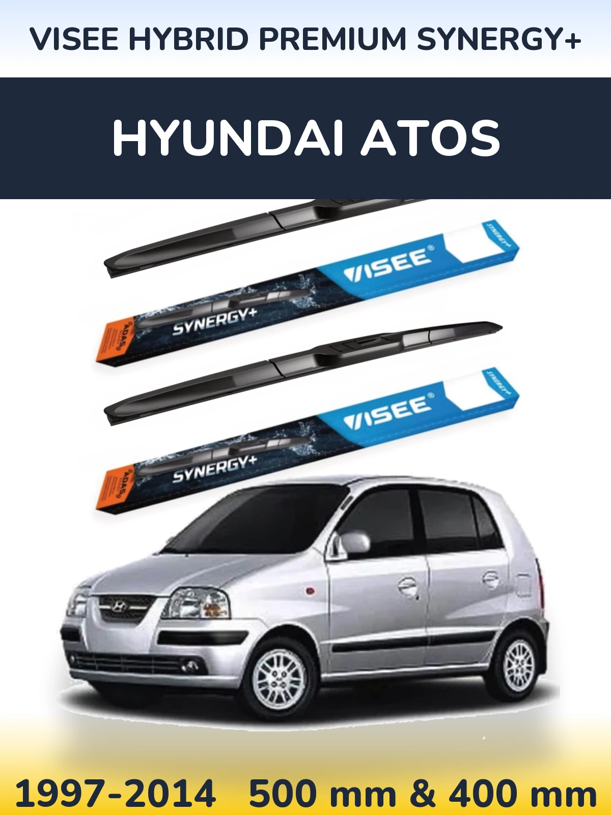 Front wiper blade set VISEE HYBRID PREMIUM SYNERGY+ 500 & 400 mm for Hyundai Atos 1997-2014