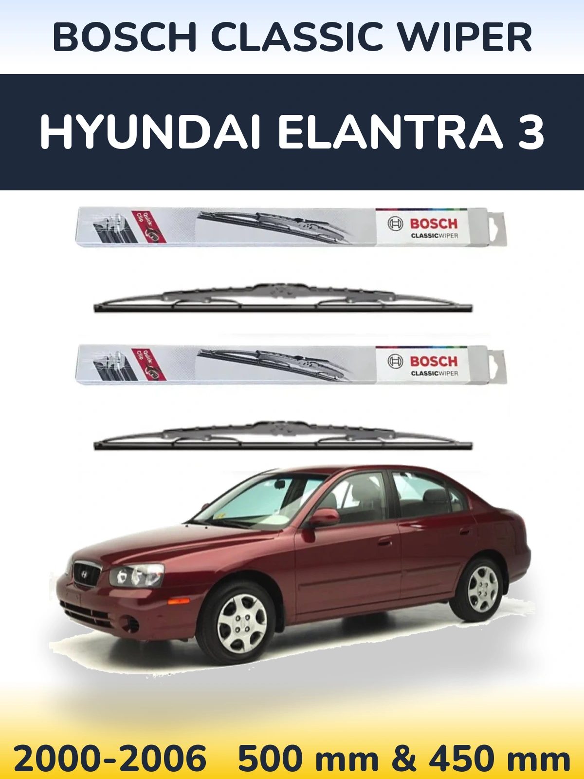 Front wiper blade set BOSCH Classic Wiper 500 & 450 mm for Hyundai Elantra 3 2000-2006