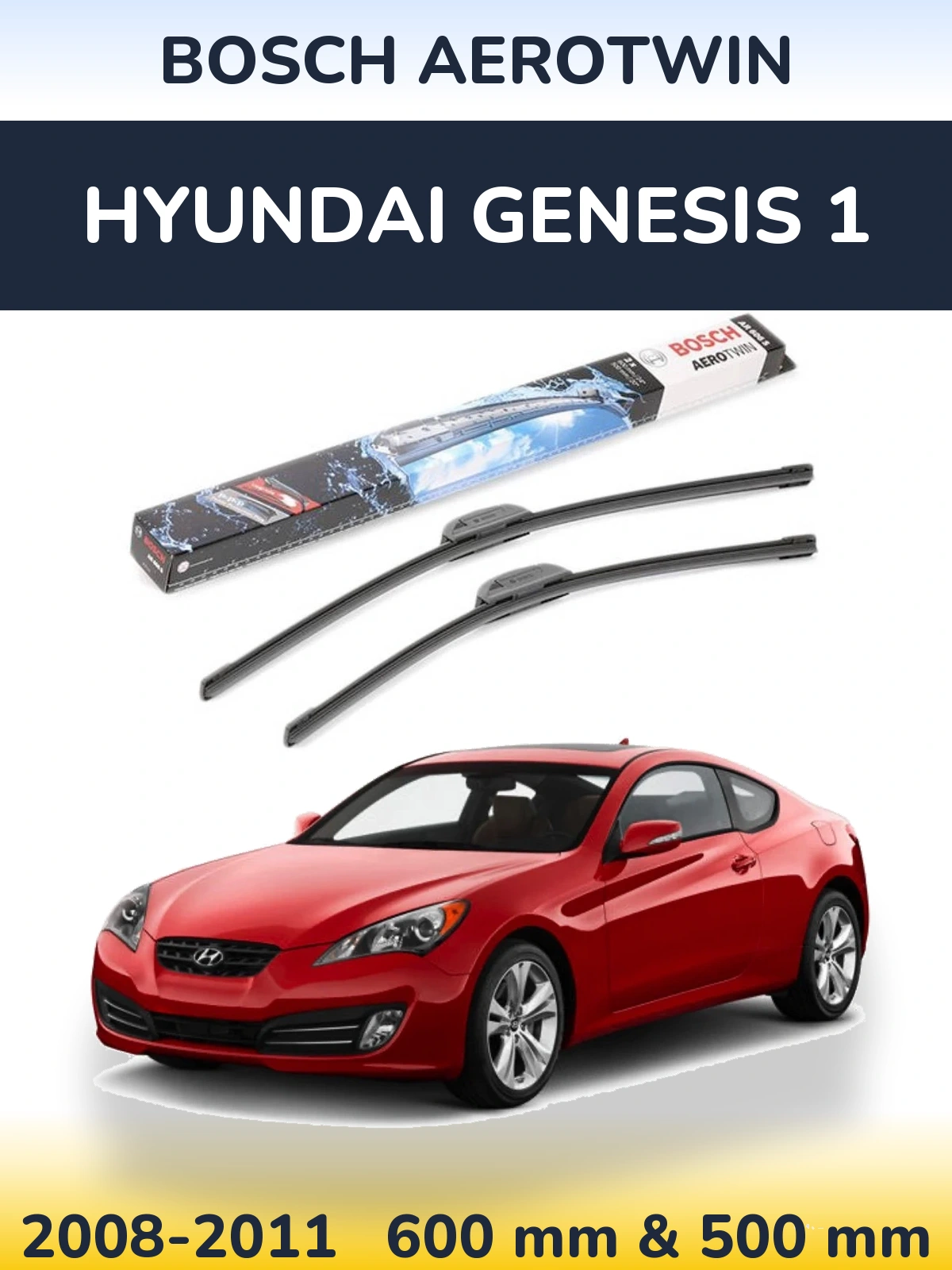Комплект передних дворников BOSCH AeroTwin 600 & 500 мм для Hyundai Genesis 1 2008-2011