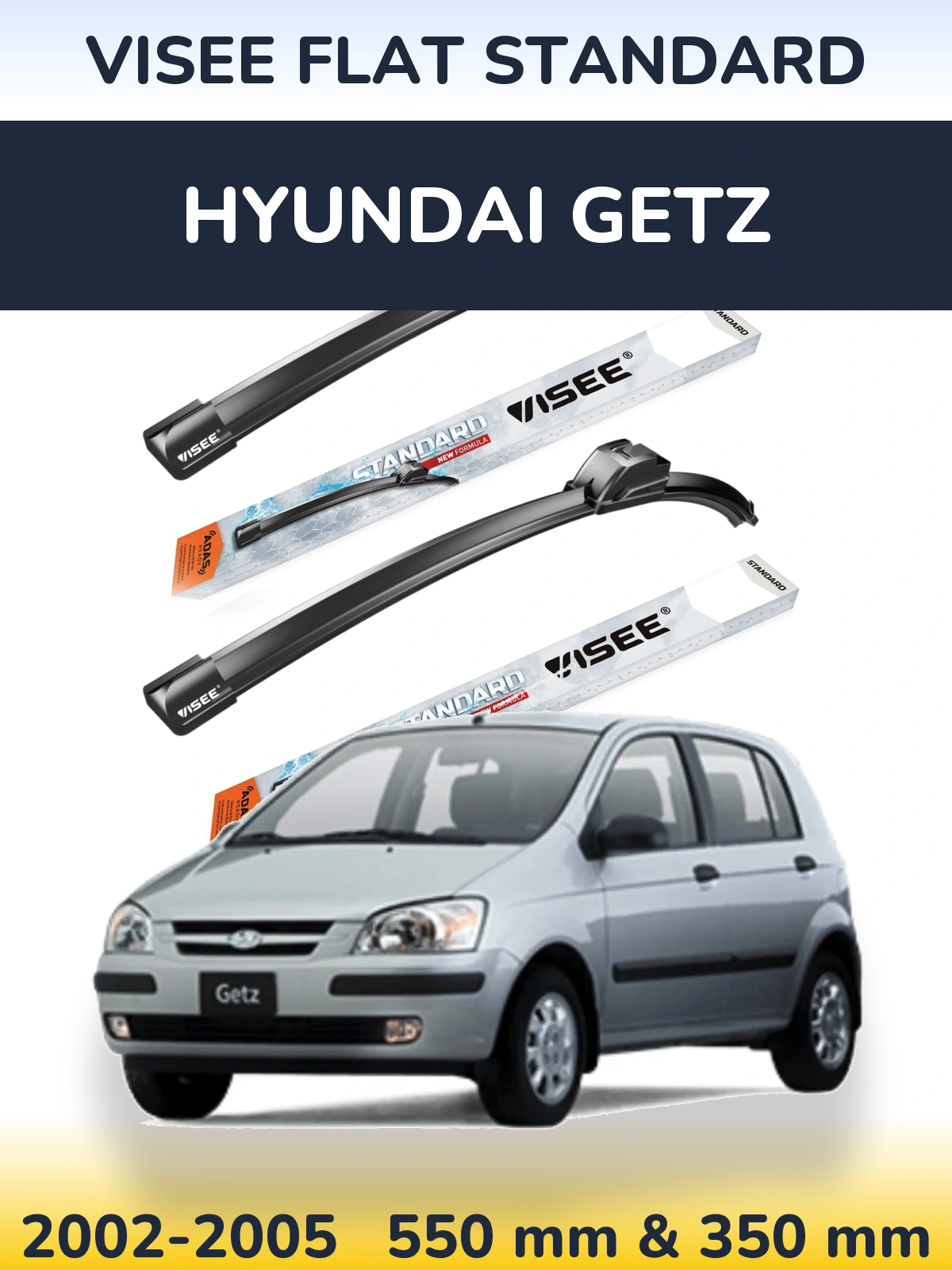 Комплект передних дворников VISEE FLAT STANDARD 550 & 350 мм для Hyundai Getz 2002-2005