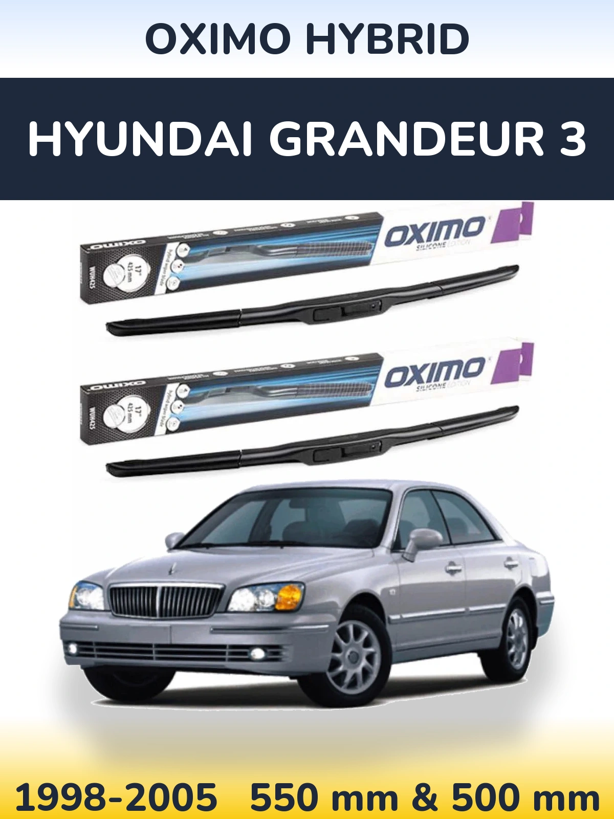 Комплект передних дворников Oximo Hybrid 550 & 500 мм для Hyundai Grandeur 3 1998-2005