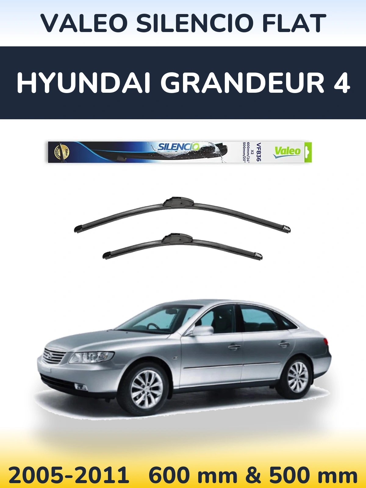 Комплект передних дворников Valeo Silencio Flat 600 & 500 мм для Hyundai Grandeur 4 2005-2011