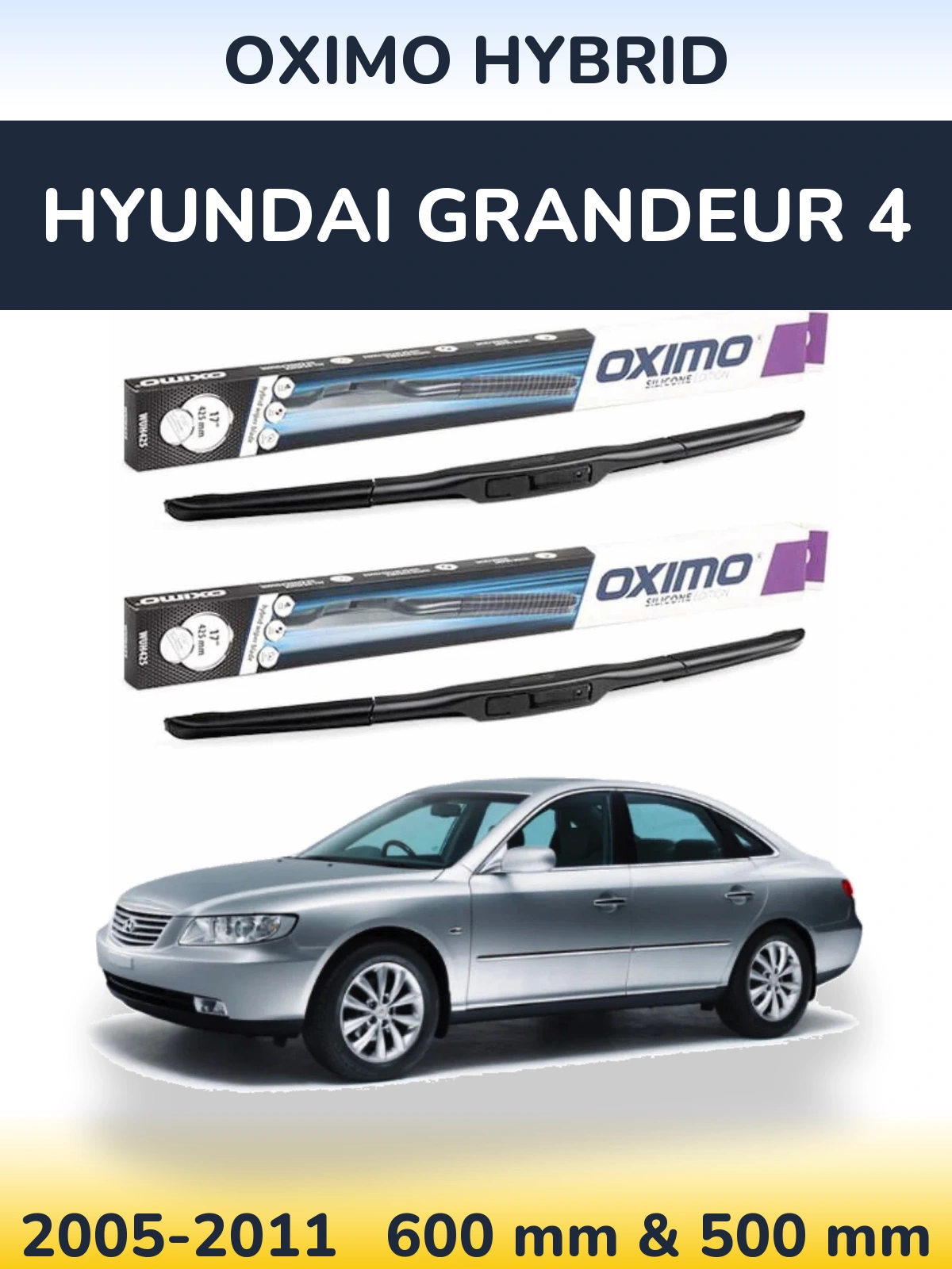Комплект передних дворников Oximo Hybrid 600 & 500 мм для Hyundai Grandeur 4 2005-2011