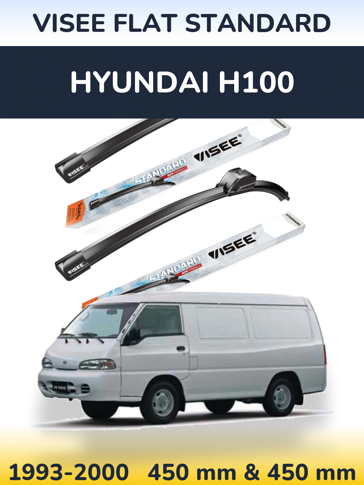 Front wiper blade set VISEE FLAT STANDARD 450 & 450 mm for Hyundai H100 1993-2000