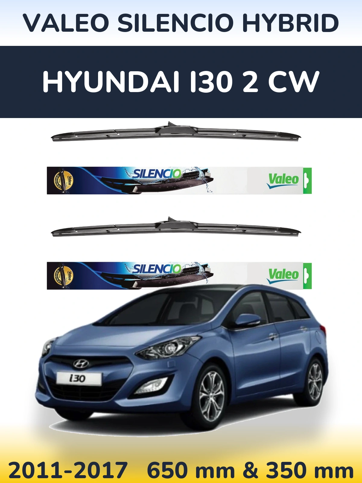 Комплект передних дворников Valeo Silencio Hybrid 650 & 350 мм для Hyundai i30 2 CW 2011-2017