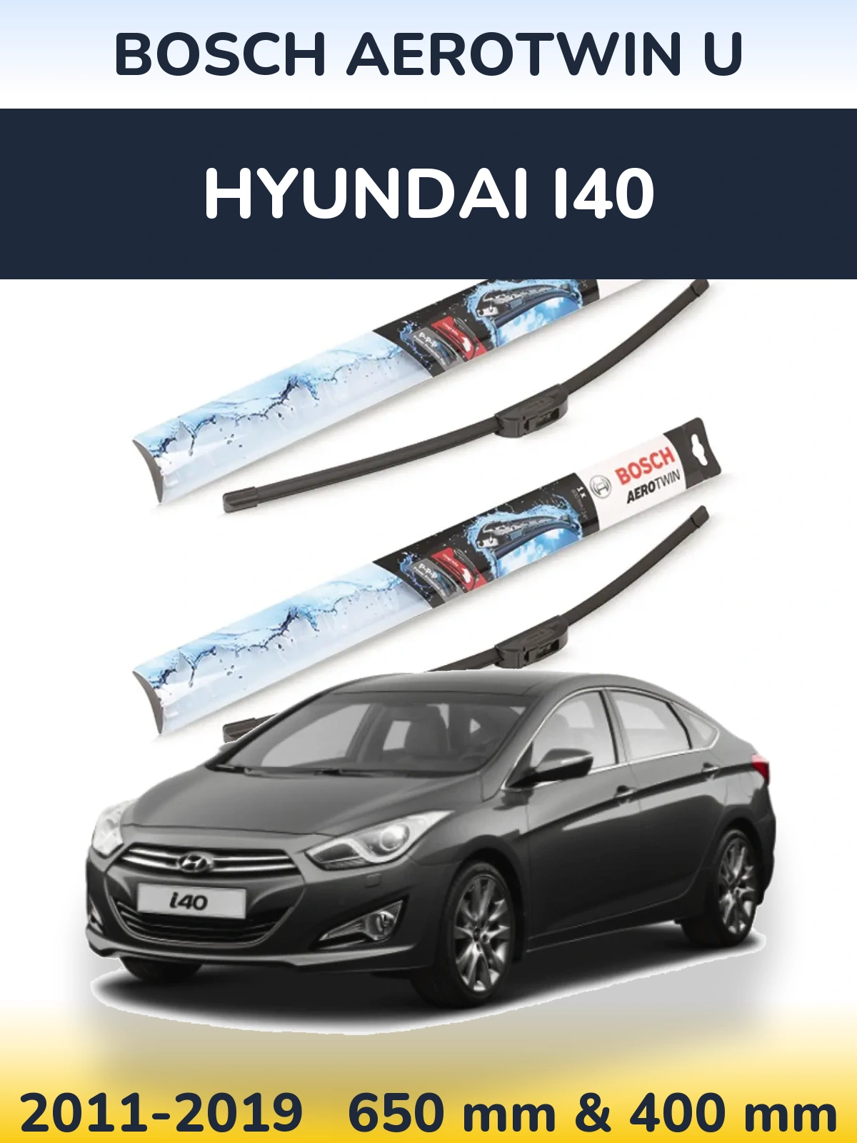 Комплект передних дворников BOSCH AeroTwin U 650 & 400 мм для Hyundai i40 2011-2019