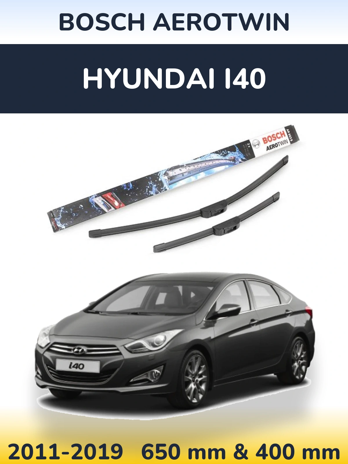 Комплект передних дворников BOSCH AeroTwin 650 & 400 мм для Hyundai i40 2011-2019