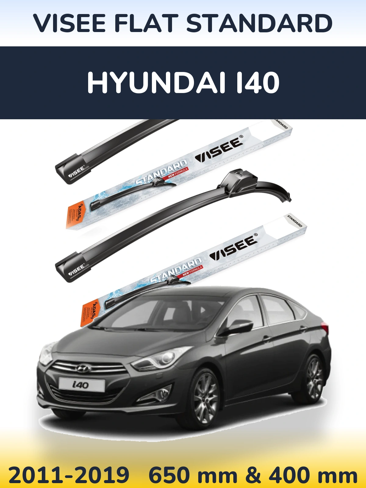 Front wiper blade set VISEE FLAT STANDARD 650 & 400 mm for Hyundai i40 2011-2019