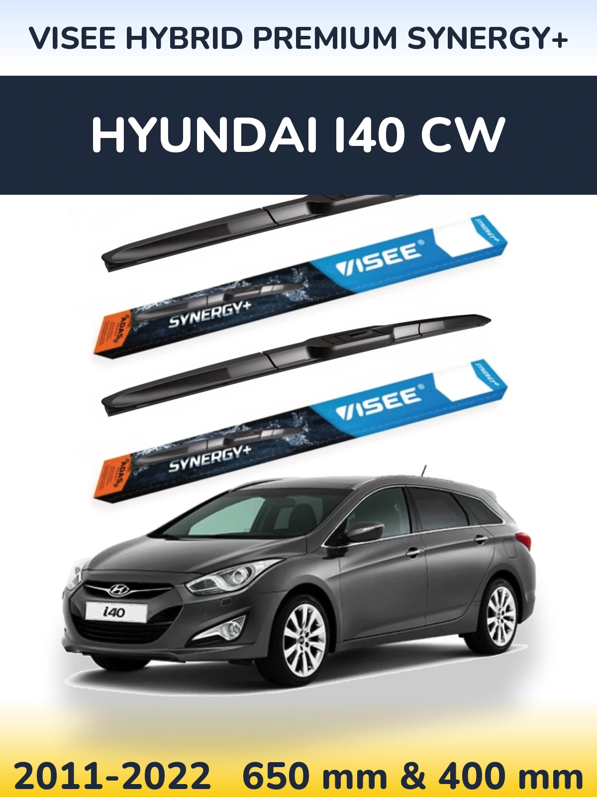 Комплект передних дворников VISEE HYBRID PREMIUM SYNERGY+ 650 & 400 мм для Hyundai i40 CW 2011-2022