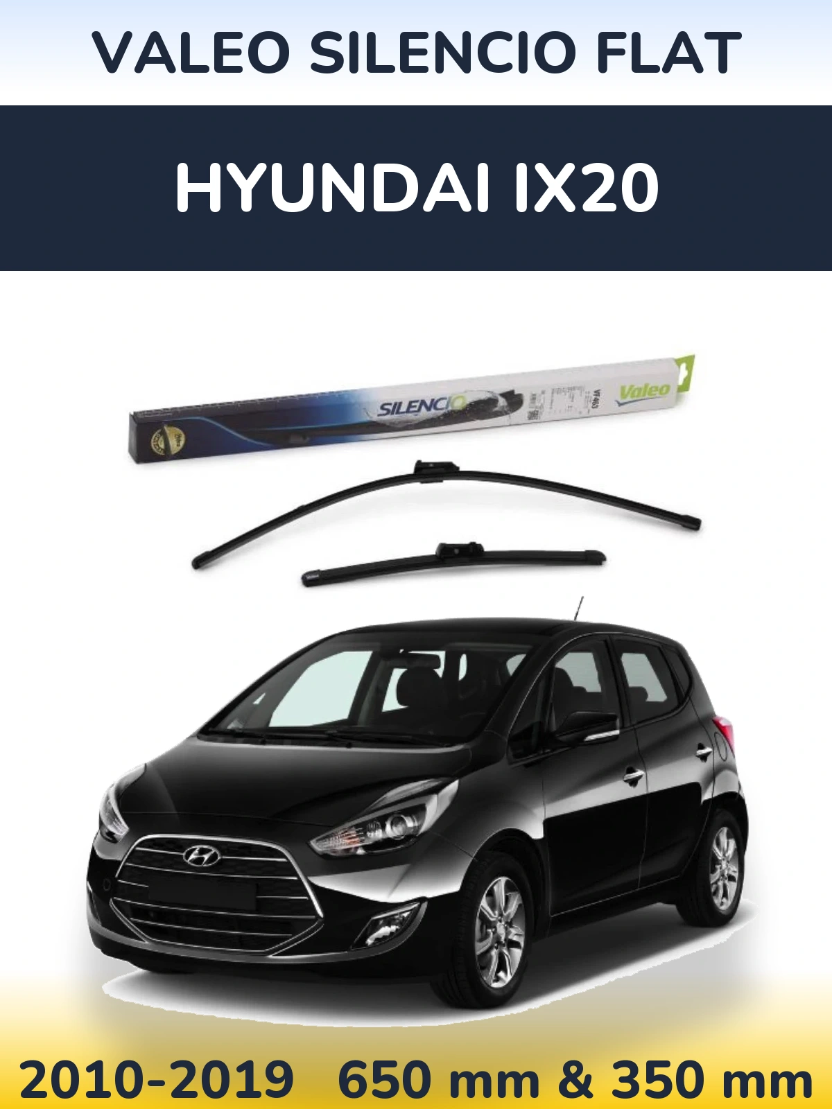 Front wiper blade set Valeo Silencio Flat 650 & 350 mm for Hyundai ix20 2010-2019