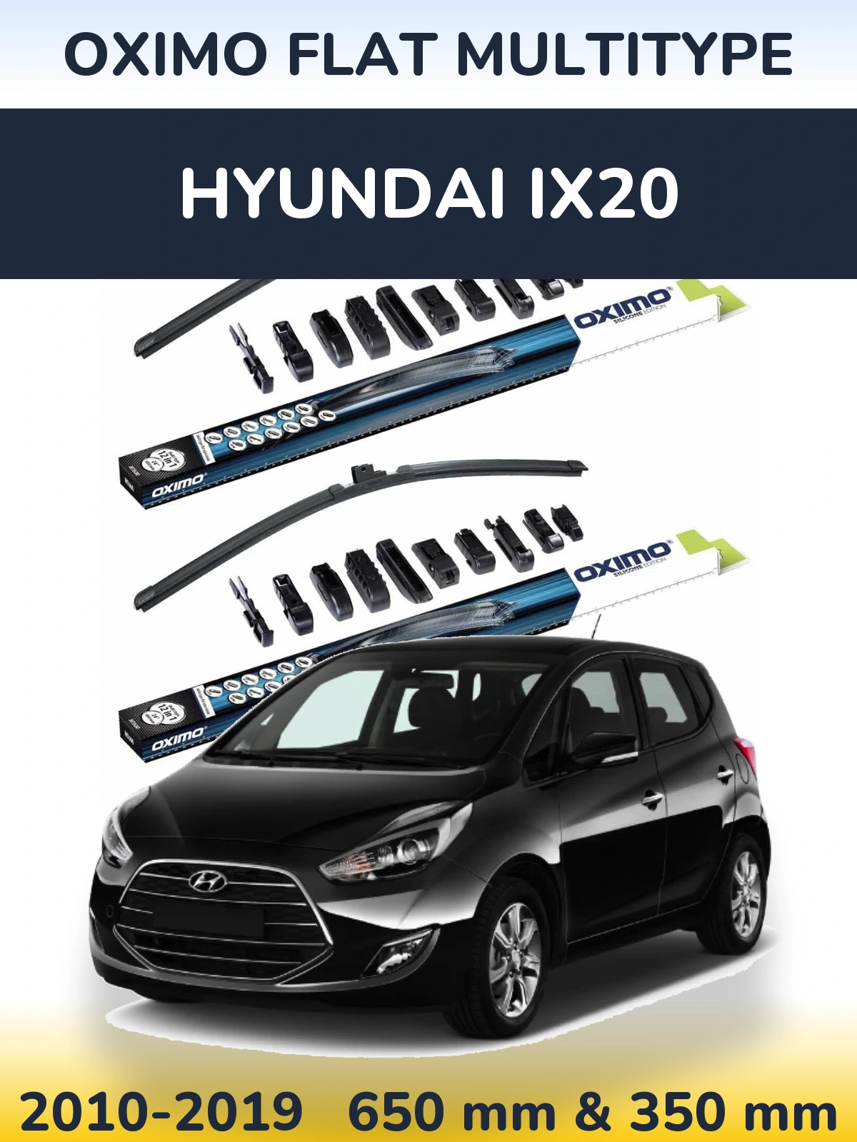 Front wiper blade set Oximo Flat MultiTipse 650 & 350 mm for Hyundai ix20 2010-2019