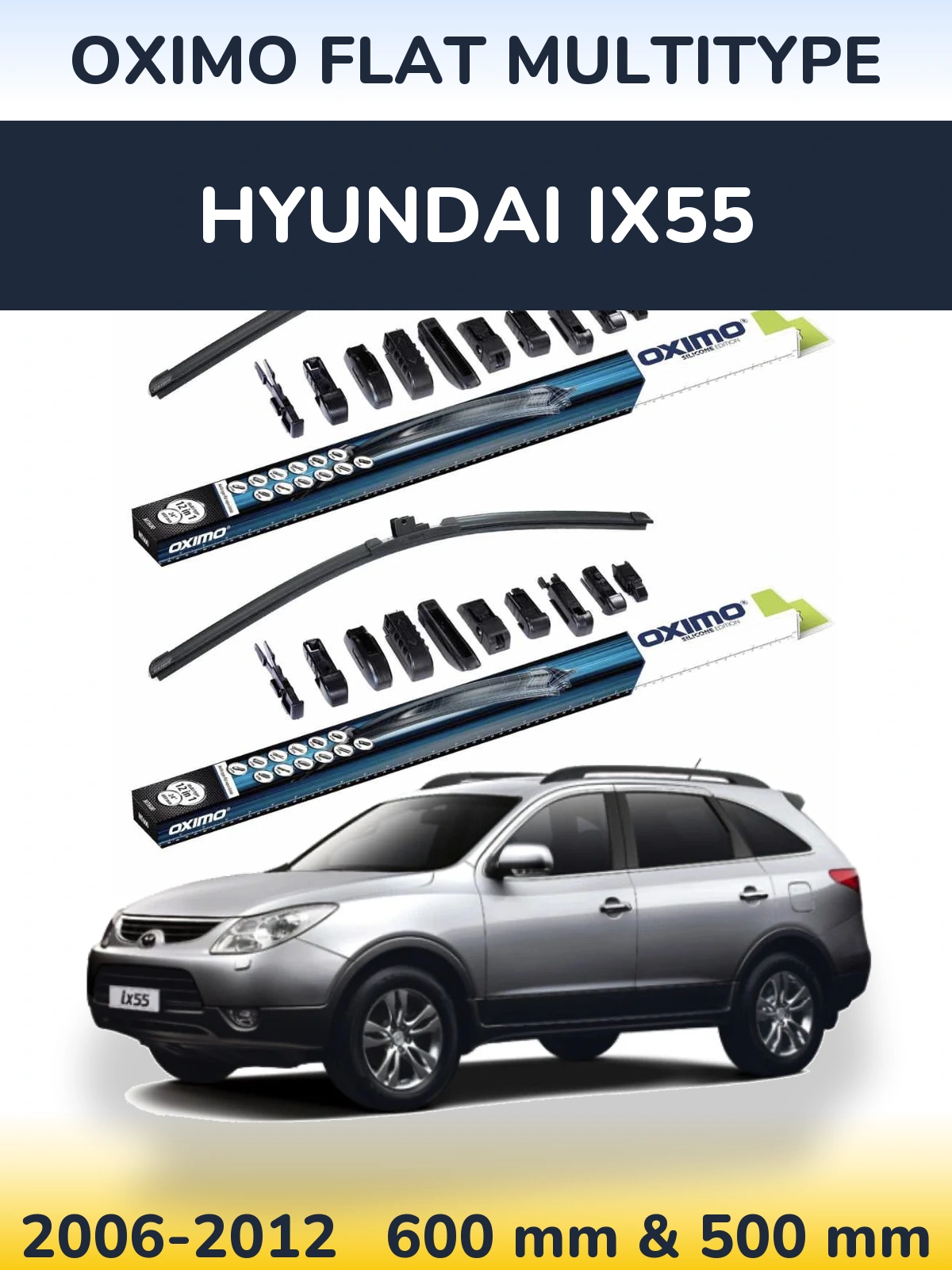 Front wiper blade set Oximo Flat MultiTipse 600 & 500 mm for Hyundai ix55 2006-2012
