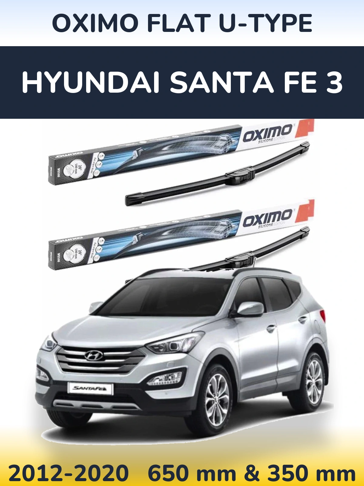 Комплект передних дворников Oximo Flat U-type 650 & 350 мм для Hyundai Santa Fe 3 2012-2020