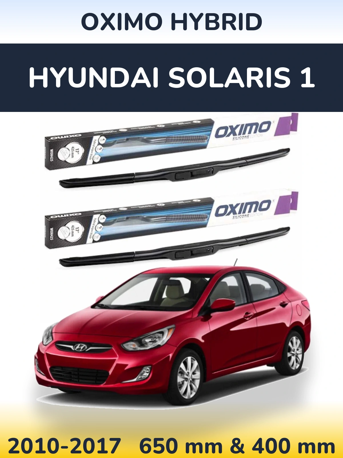 Комплект передних дворников Oximo Hybrid 650 & 400 мм для Hyundai Solaris 1 2010-2017