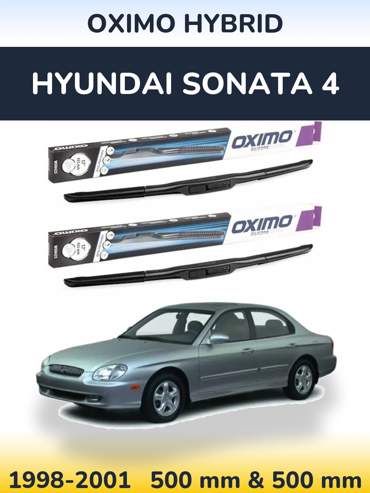 Комплект передних дворников Oximo Hybrid 500 & 500 мм для Hyundai Sonata 4 1998-2001