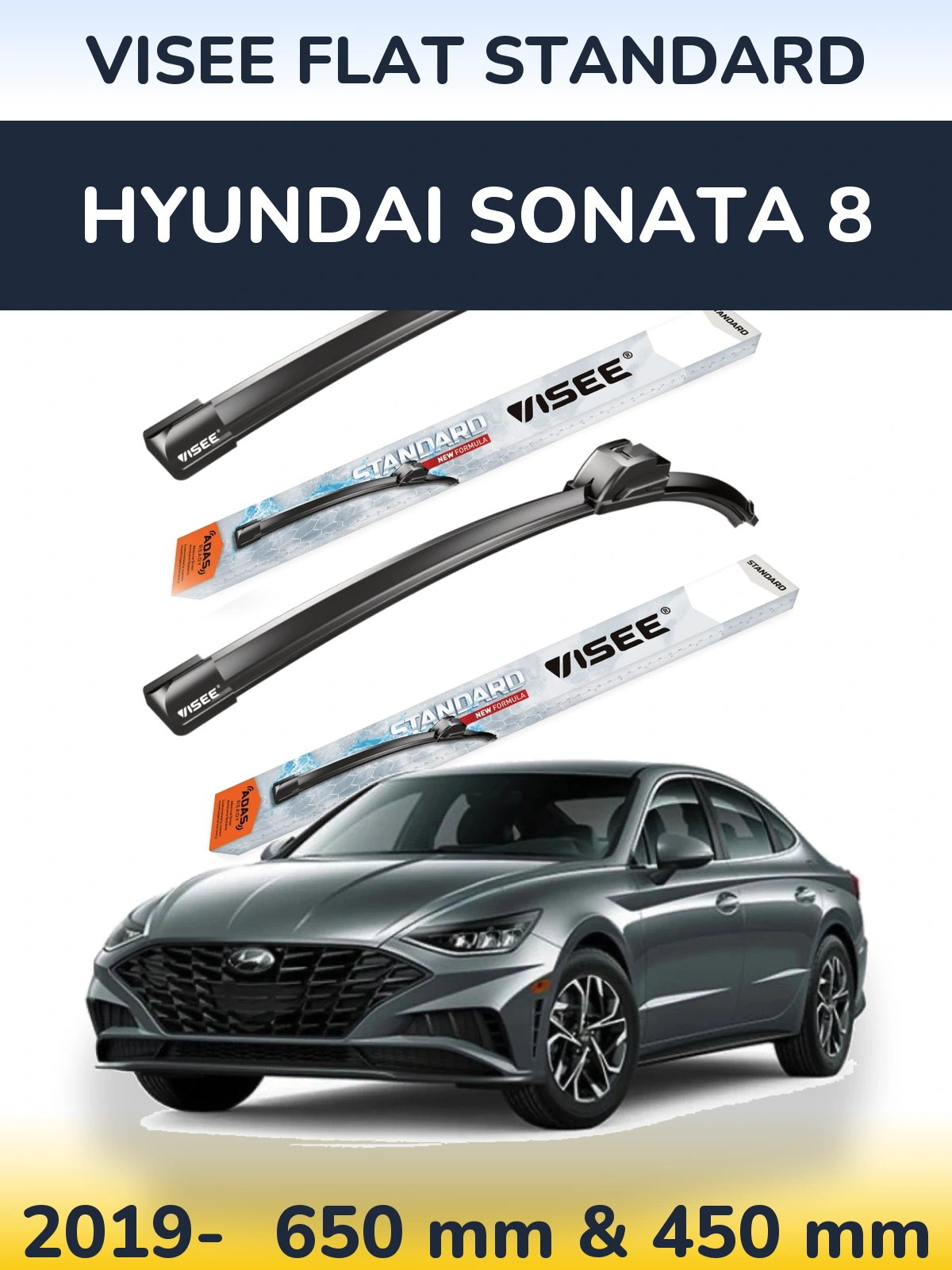Front wiper blade set VISEE FLAT STANDARD 650 & 450 mm for Hyundai Sonata 8 2019-2026