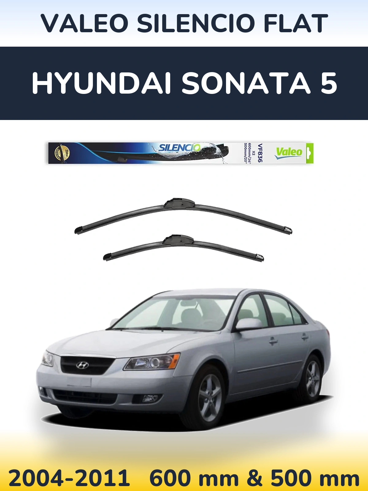 Комплект передних дворников Valeo Silencio Flat 600 & 500 мм для Hyundai Sonata 5 2004-2011