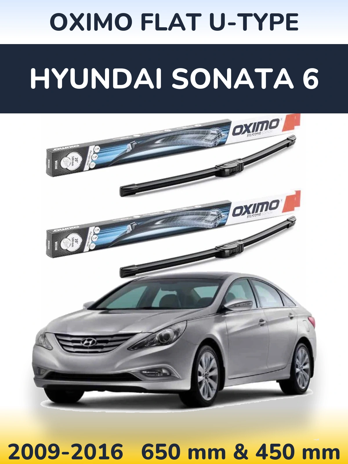 Front wiper blade set Oximo Flat U-type 650 & 450 mm for Hyundai Sonata 6 2009-2016