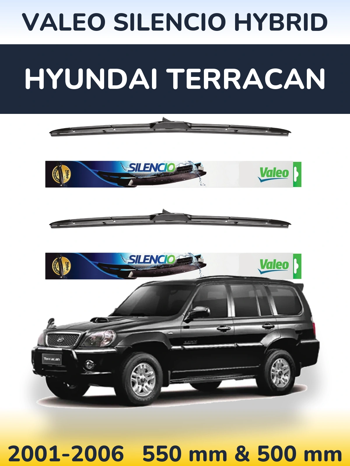Комплект передніх щіток Valeo Silencio Hybrid 550 & 500 мм для Hyundai Terracan 2001-2006