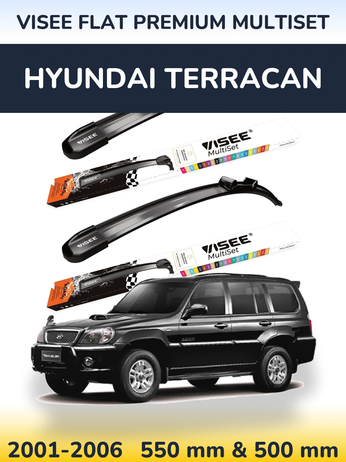 Комплект передних дворников VISEE FLAT PREMIUM MultiSet 550 & 500 мм для Hyundai Terracan 2001-2006
